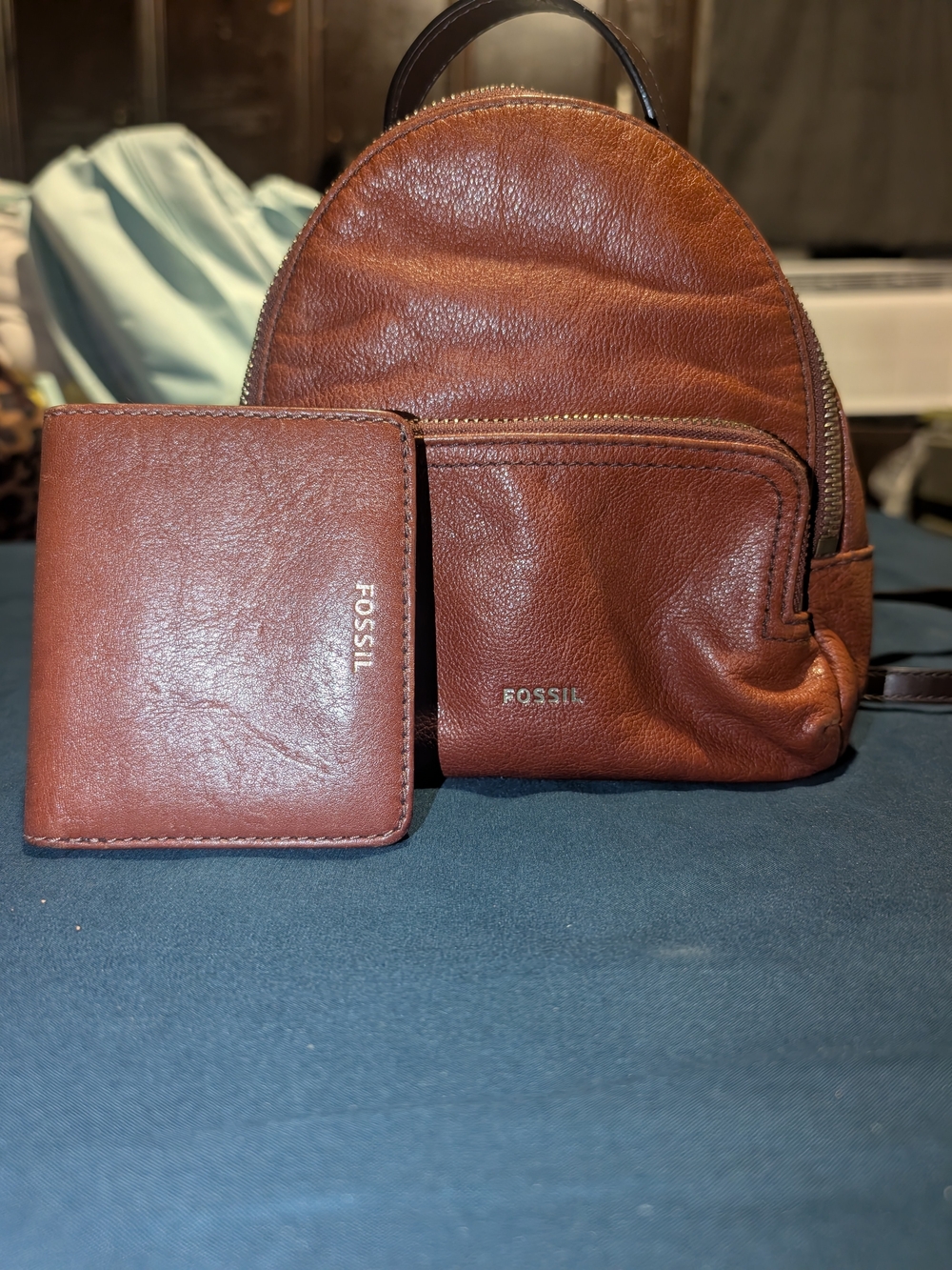 Fossil Women Mini Leather Backpack And Wallet